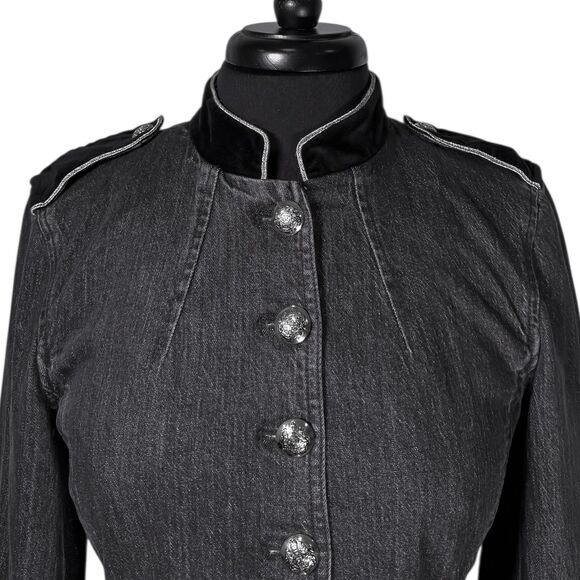 Ralph Lauren Womens Jacket 6 Gray Denim Military Black Velvet Metal Button LRL - Picture 4 of 11